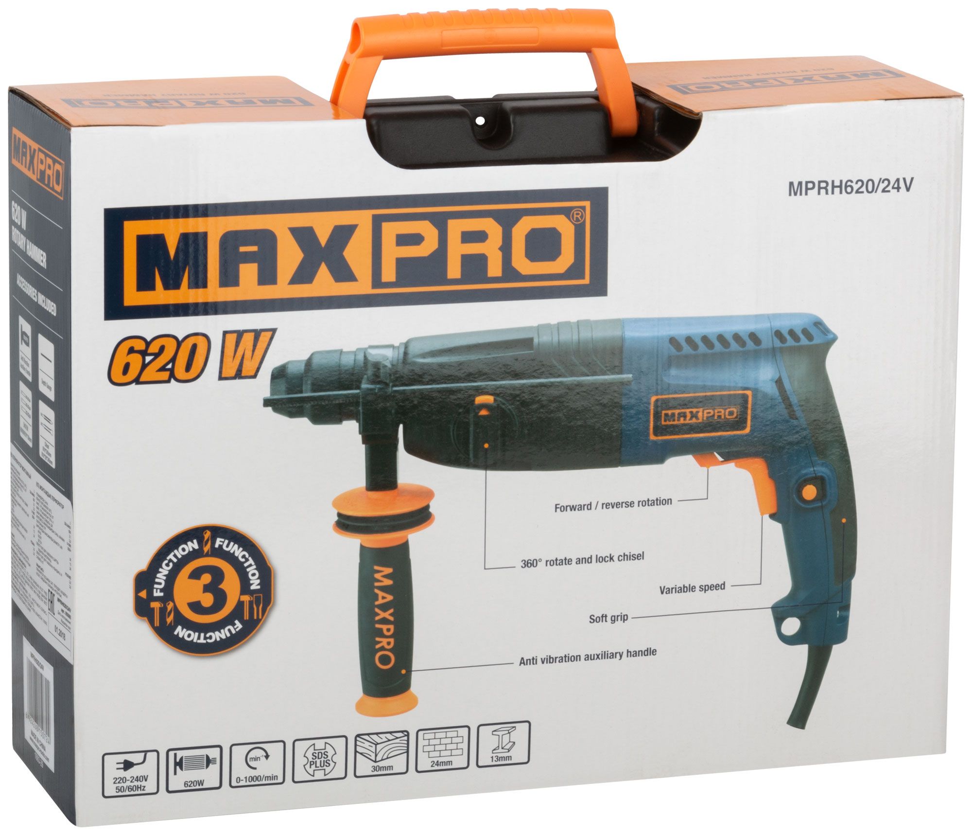 Перфоратор max pro  620вт 3реж 2.5дж 2.8кг