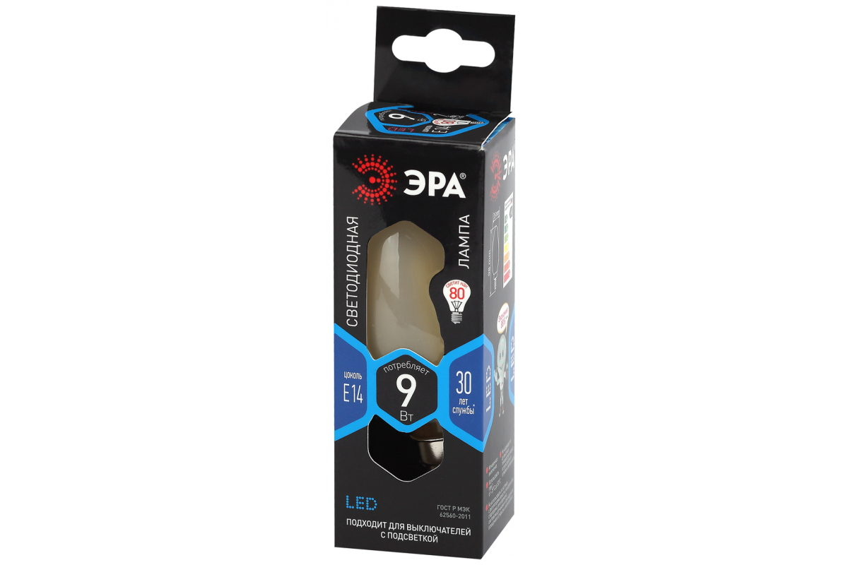 Филаментная лампа Эра f-led b35 e14 9w 840 frost б0046996