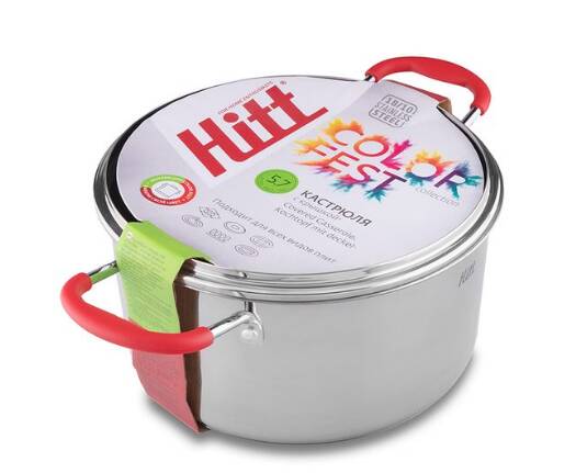 Кастрюля Hitt Colorfest 5.7 л 24х13.5 см сочный гранат стеклянная крышка HCF-RC24