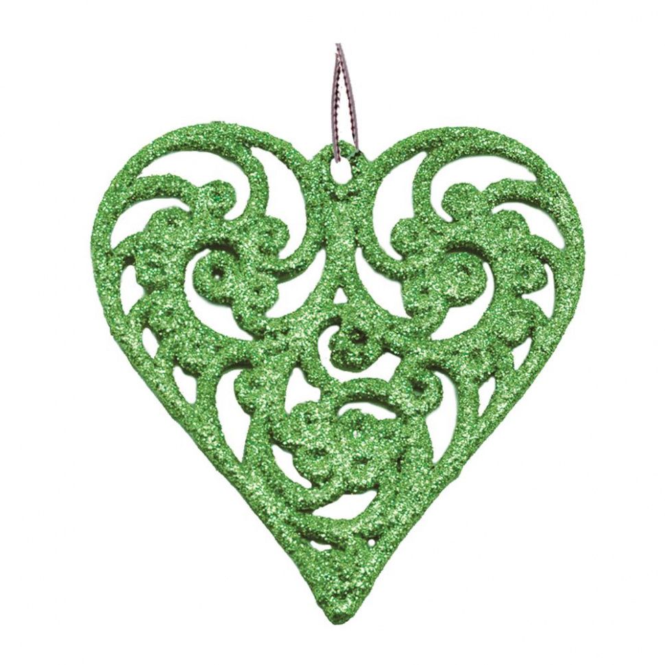 Подвеска декоративная Сердце глиттерная, зеленая