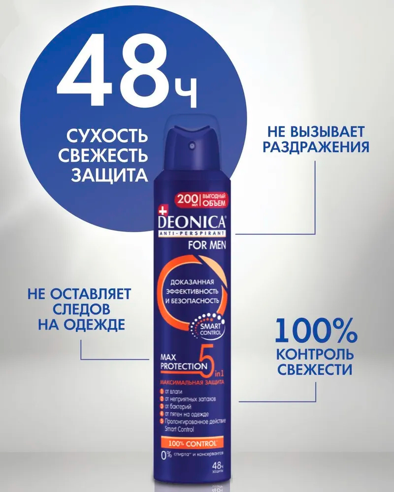 Дезодорант мужской Deonica спрей for men Max Protection, 5in1 200мл