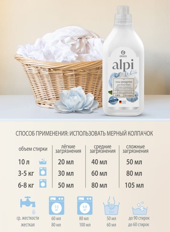Гель для стирки Grass Alpi White Gel концентрат 1.8 л Гель для стирки Grass Alpi White Gel концентрат 1.8 л