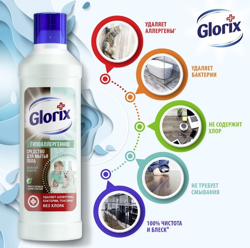 Чистящее средство для пола Glorix Нежная забота 1л