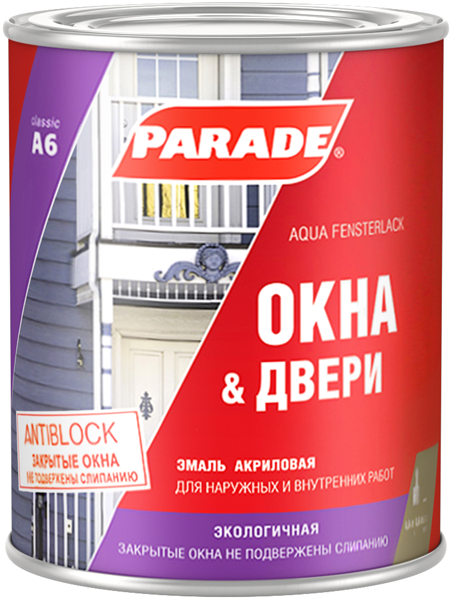 Эмаль акриловая для окон и дверей Parade A6 0.9 л полуглянцевая 