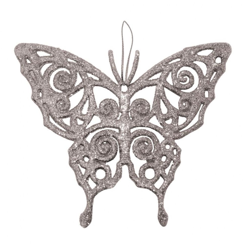 Подвеска декоративная Бабочка, глиттерная, серебро