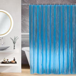 Занавеска для ванной комнаты Niklen 3D голубая волна с кольцами 180х180см