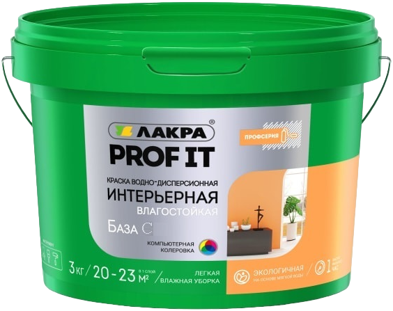 Краска акриловая Лакра Prof It 13 кг база С интерьерная влагостойкая