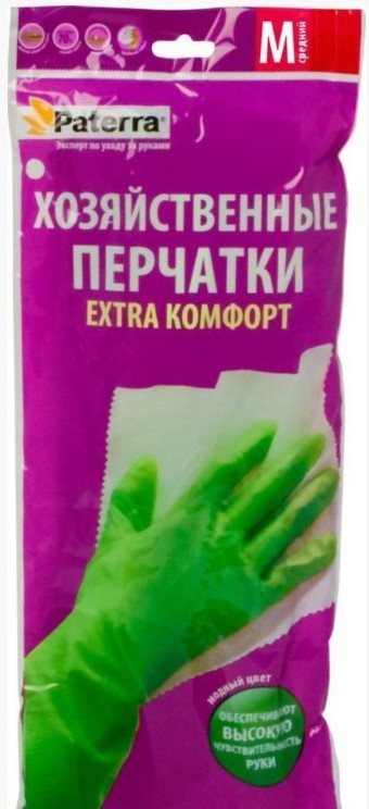 Перчатки Paterra хозяйственные резиновые Комфорт М 2шт 