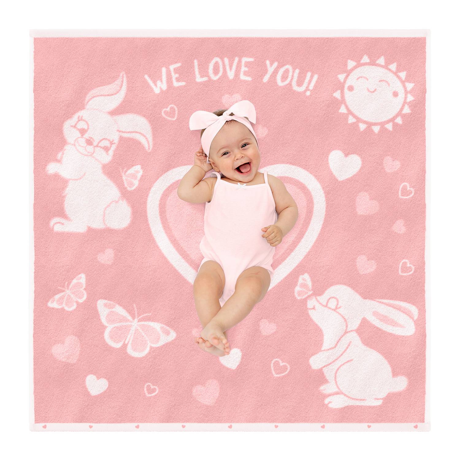 Полотенце детское Облачко Зайки We love you Нежный пион/белый 100х100 см мх42 96