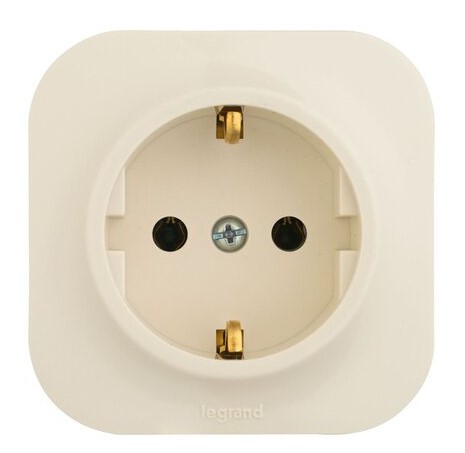 Розетка Legrand Quteo 1-я 2 контакта +3 без штор слоновая кость 
