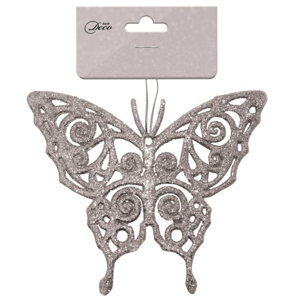 Подвеска декоративная Бабочка, глиттерная, серебро