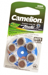 Элемент питания Camelion Zinc-Air za675 6шт 675-bp6 1.4v 620mah bl-6 для слух.аппарата