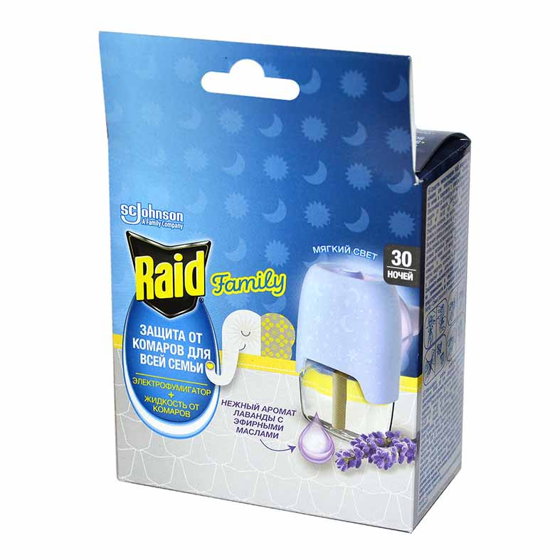 Фумигатор Raid + жидкость лаванда 30 ночей sc j raid