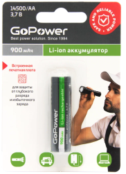 Аккумулятор GoPower Li-ion 14500 AA BL1 3.7V 900mAh с защитой с высоким контактом