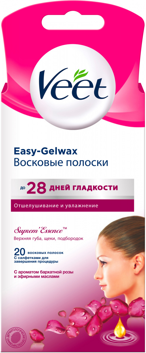 Восковые полоски Veet для чувствительной кожи лица тела бархатные розы 20 шт