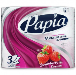 Туалетная бумага Hayat papia белая 3сл 4шт с ароматом strawberry dream