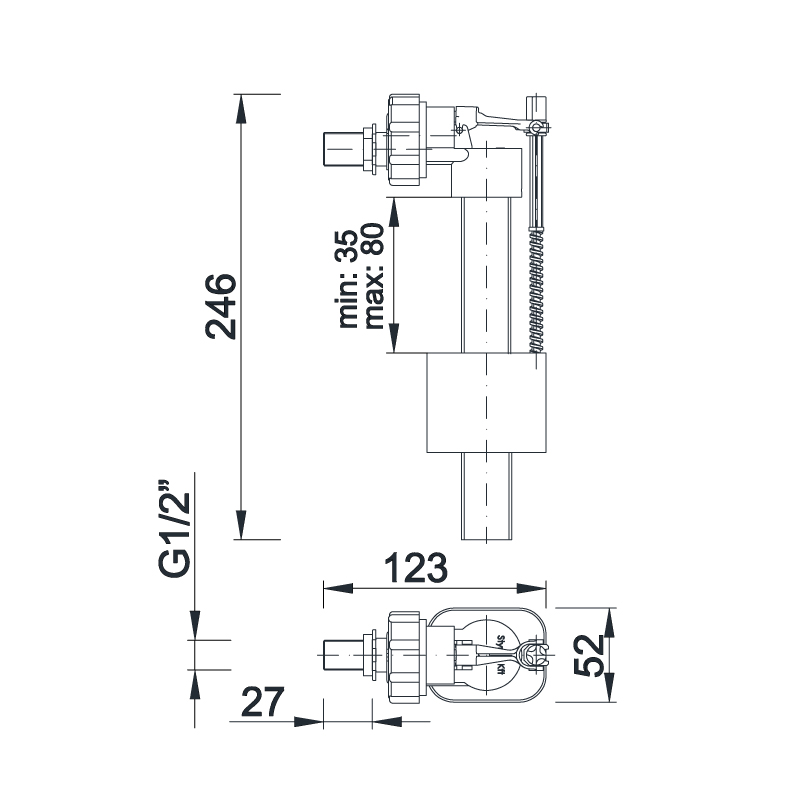 Впускной механизм универсальный Styron STY-712-M 1/2" пластиковая резьба