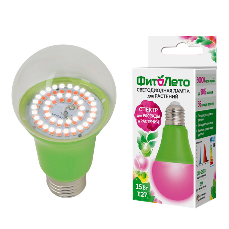 Лампа для растений Uniel led a60 e27 15w led-a60-15w/spsb/e27/cl