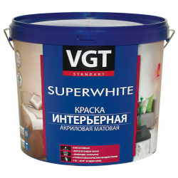 Краска водно-дисперсионная интерьерная VGT 7 кг акриловая супербелая ВД-АК-2180