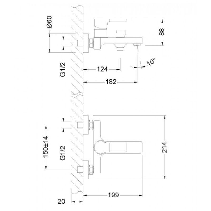 Смеситель для ванной Lemark Aura LM0614CH короткий излив хром 