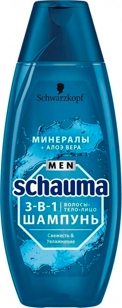 Шампунь мужской 3в1 Schauma увлажнение Минералы и Алоэ Вера 400мл