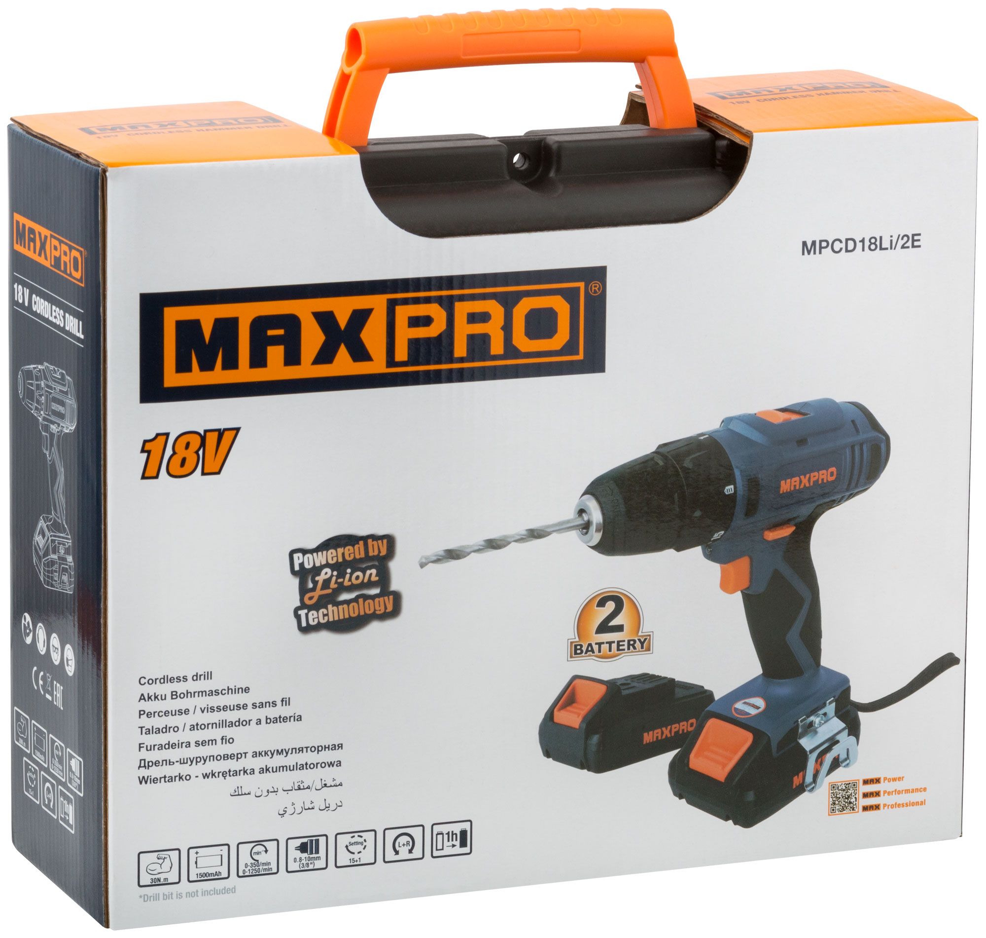 Дрель аккум max-pro 18в 2х1.5ачli