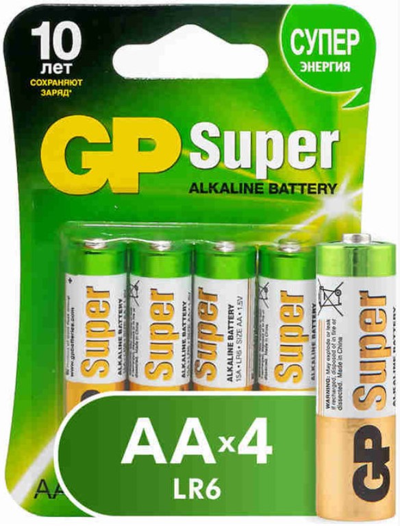 Элемент питания gp super 15a aa/lr6х4шт