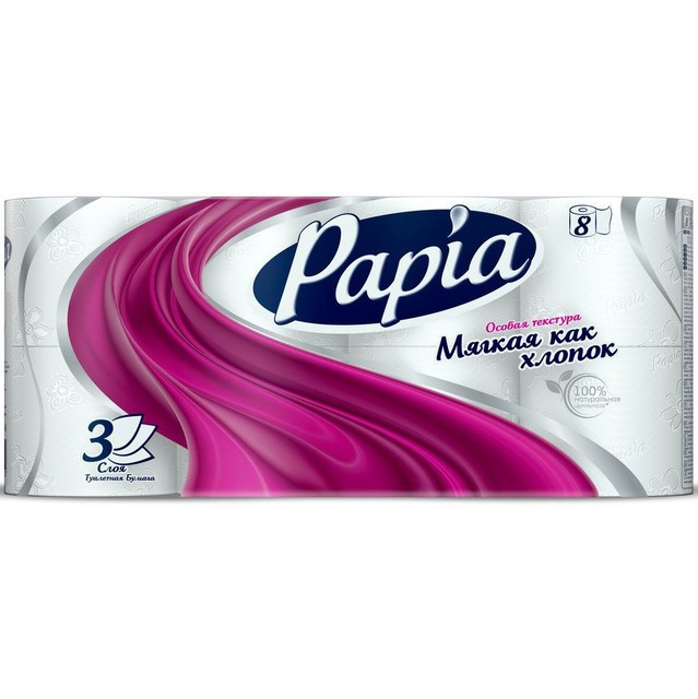 Туалетная бумага Hayat papia белая 3сл 8шт