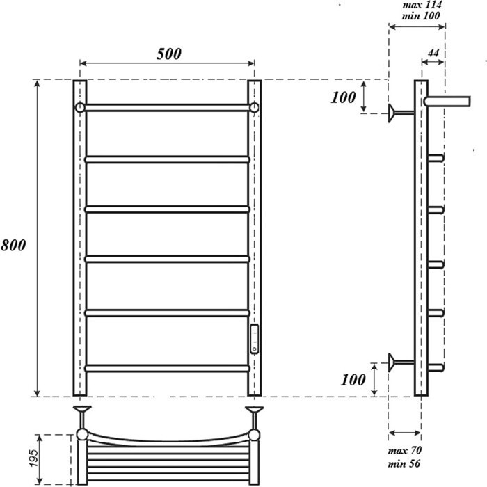 Полотенцесушитель электрический Point Афина П5 500x800 с полкой диммер справа хром