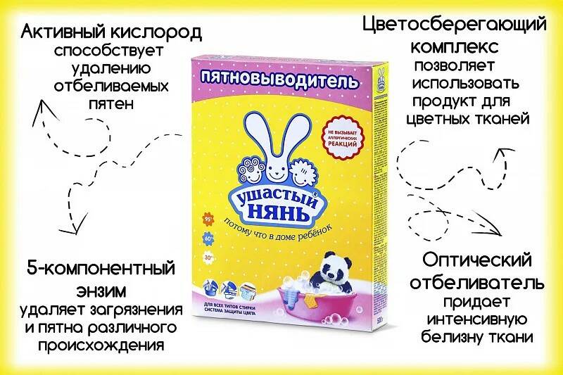 Пятновыводитель для стирки детского белья гипоаллергенный порошок Ушастый нянь 500 г 