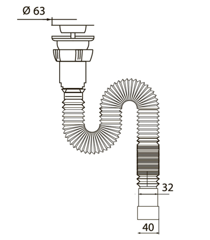 Сифон для раковины гофрированный WIRQUIN 1 1/4х32/40 