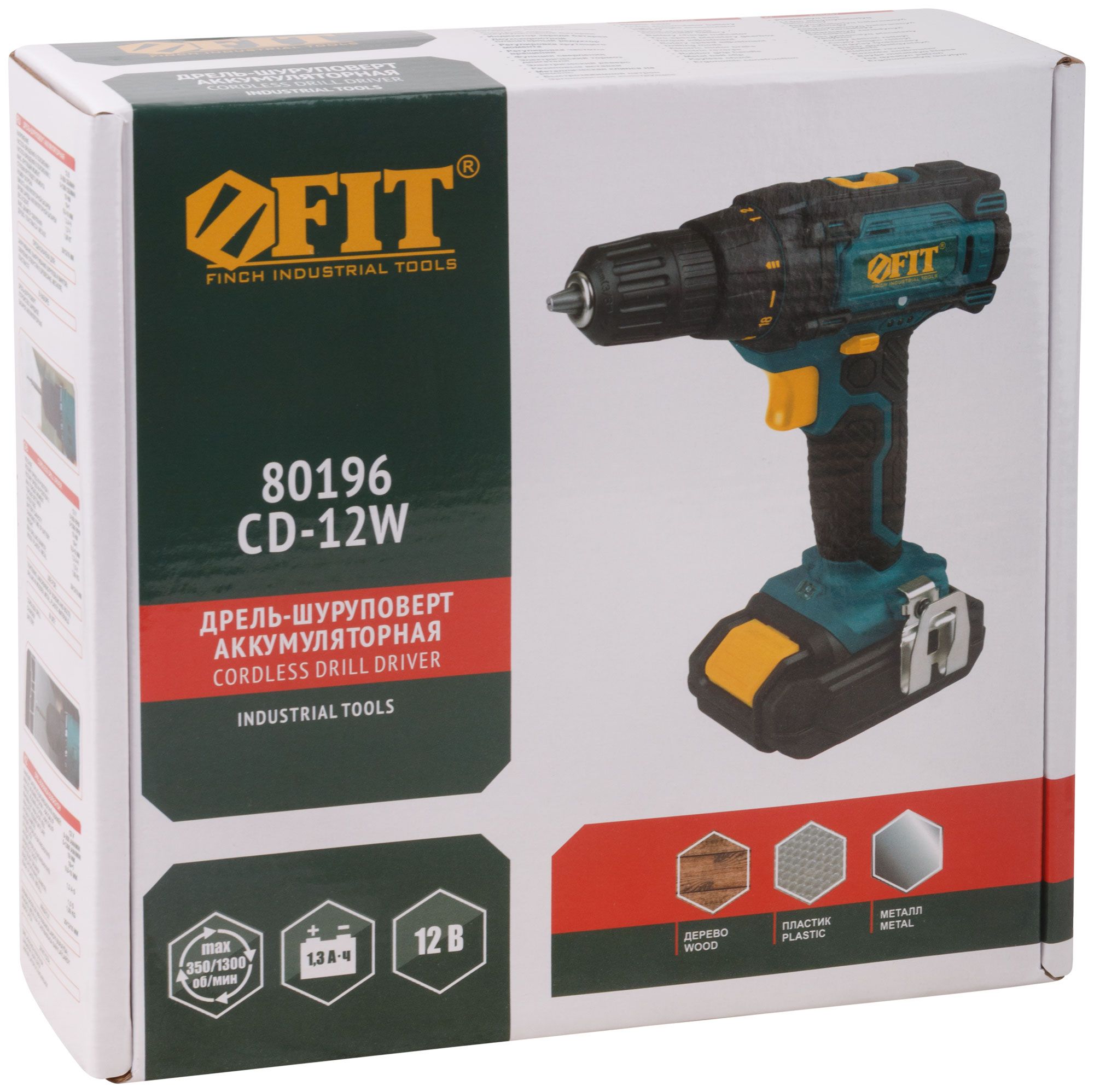 Дрель аккум Fit 12в 1х1.3ачli 19.0нм 0-350/1300/мин коробка cd-12w