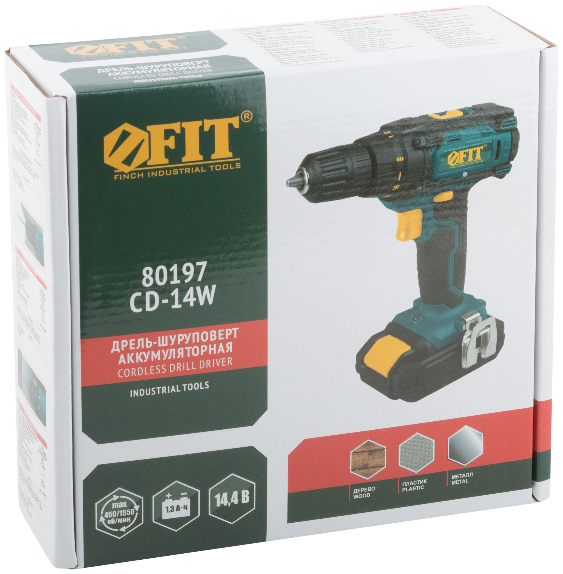Дрель аккум Fit 14.4в 1.3ачli 23.0нм 0-450/1550/мин коробка cd-14w