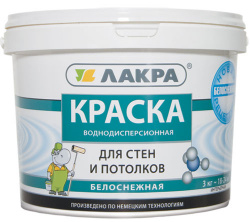 Краска водно-дисперсионная для стен и потолков Лакра 3 кг белоснежная