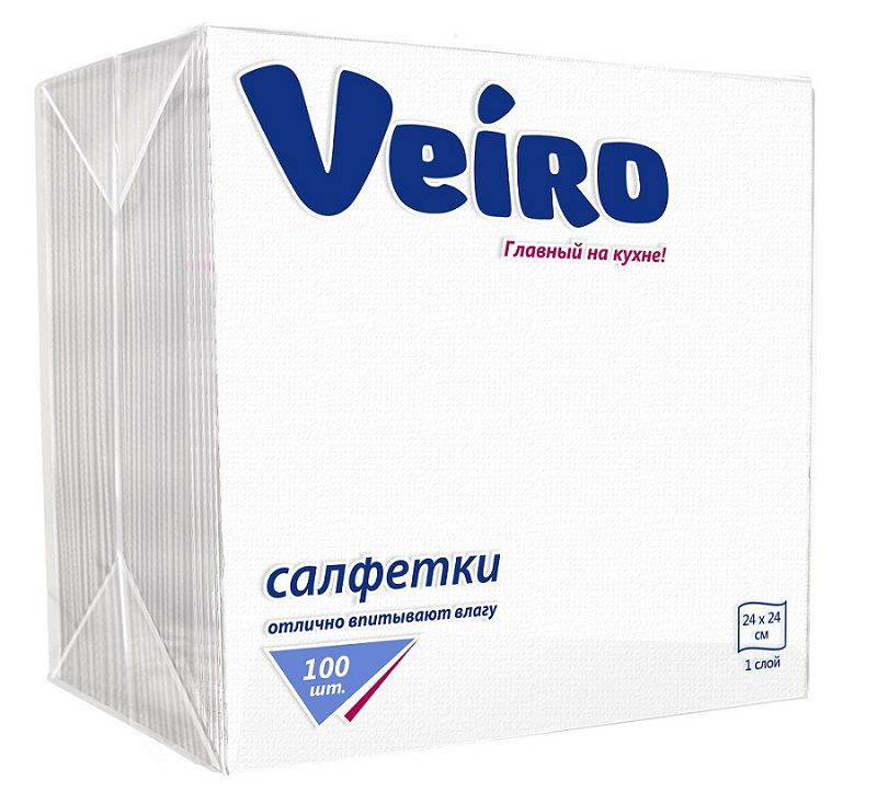 Салфетки Veiro 24х24 1-сл столовые сервировочные белые 100шт
