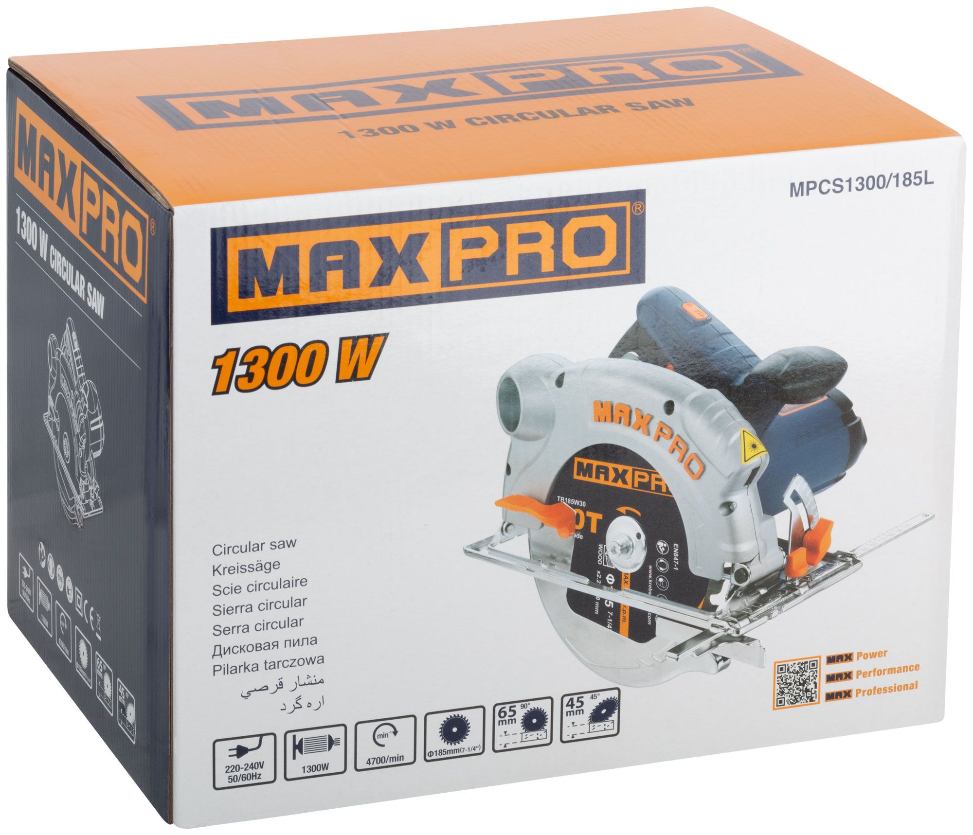 Пила дисковая max-pro 1300вт 185мм 4700/мин 3.9кг лазер