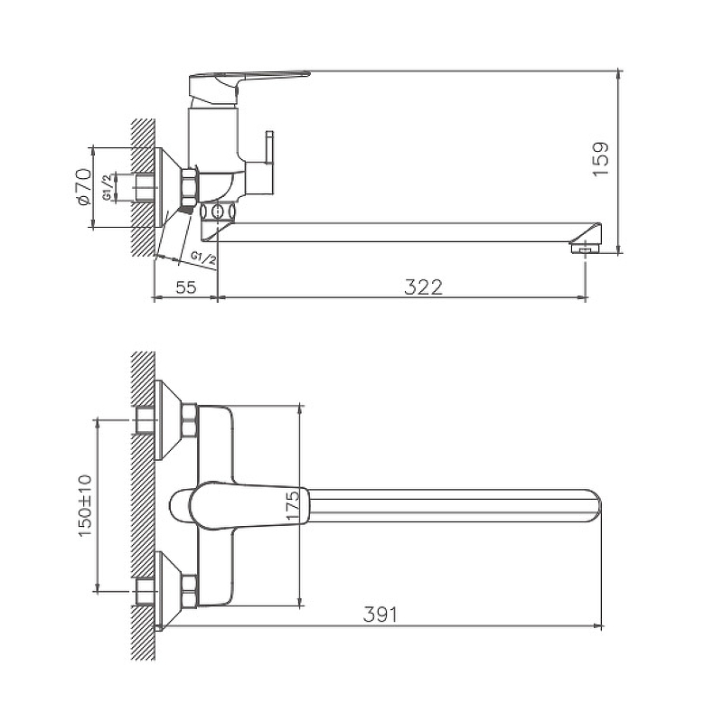 Смеситель для ванны Haiba с изливом 35 см HB22563 хром