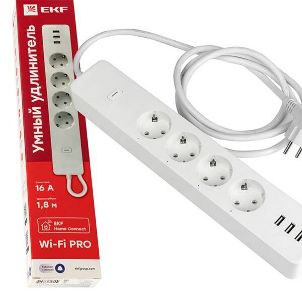 Удлинитель Умный дом EKF Connect PRO Wi-Fi c USB RCE-2-WF