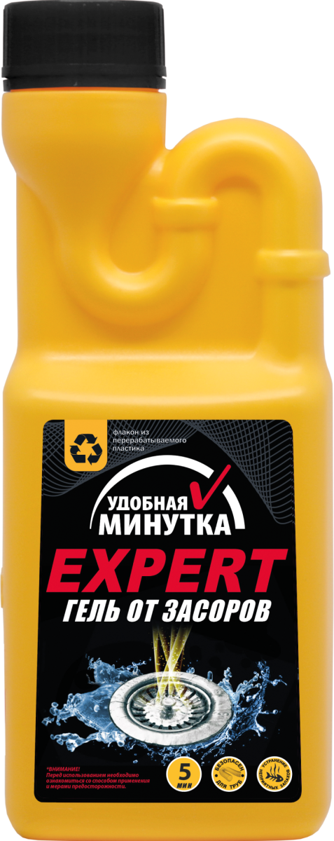 Гель для удаления засоров Удобная минутка Expert 500 мл густой с гипохлоритом