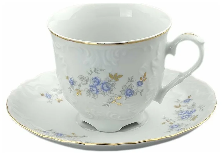 Кофейная пара Bohemia Rococo Голубые цветы золото 9706 BLUE 170 мл/12.5 см 