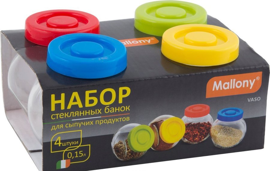 Набор банок для сыпучих продуктов Mallony vaso 4шт 150мл стекло