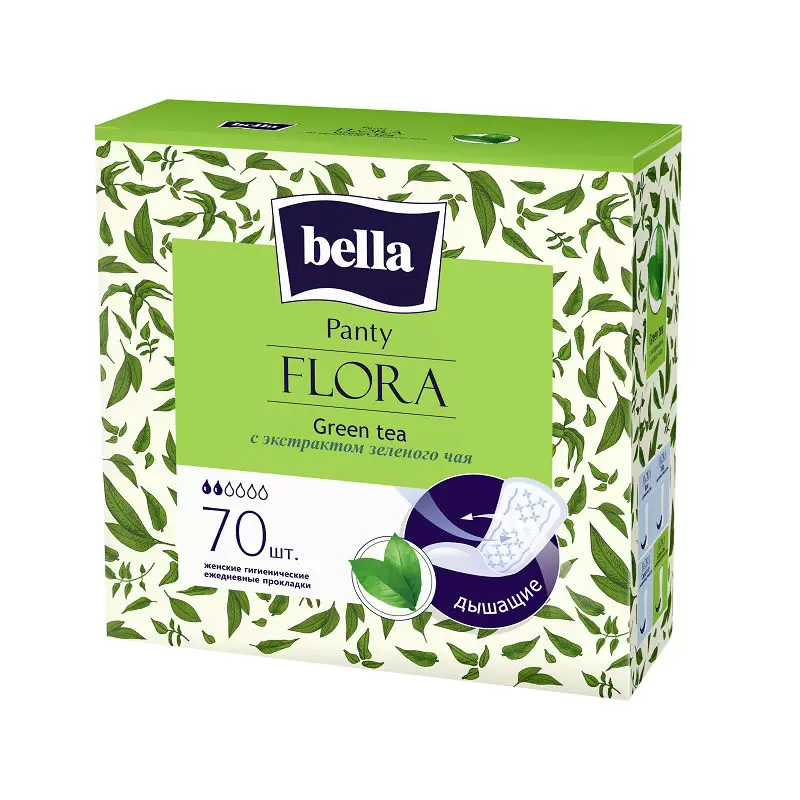 Bella прокладки ежедневные Panty Flora Green Tea 70 штук с экстрактом зеленого чая