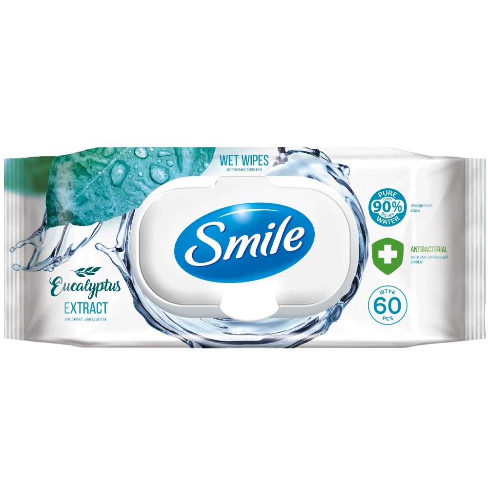 Салфетки влажные Smile универсальные 60шт с экстрактом эвкалипта с клапаном